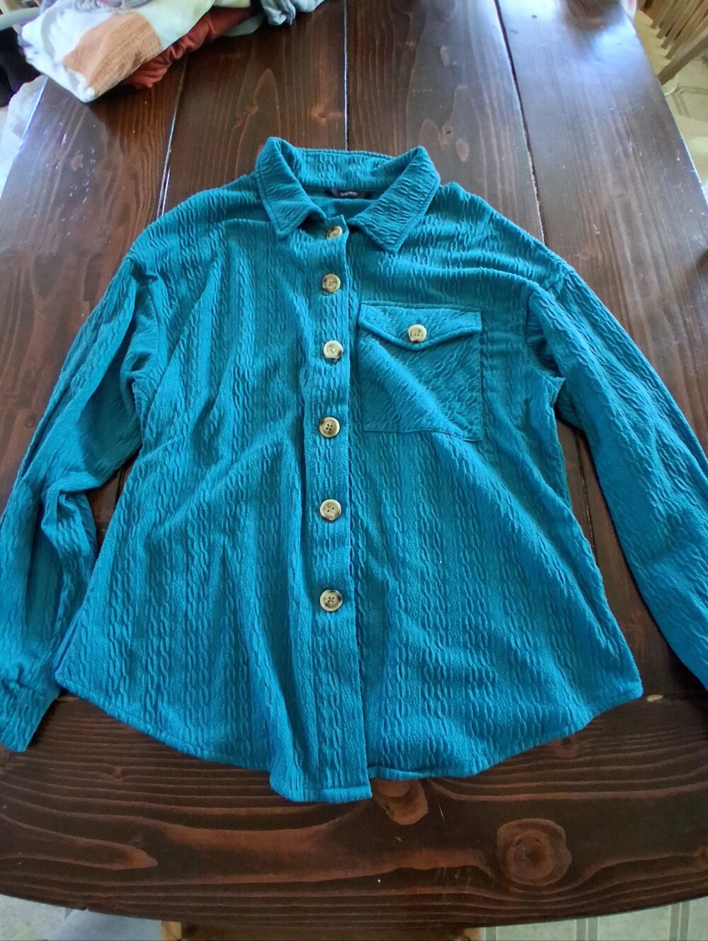 Teal Cableknit Style Button Down Shirt/ Lightweight Shacket